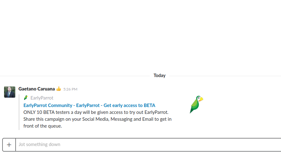 earlyparrot campaign on Slack