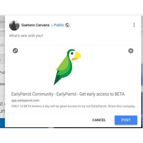 earlyparrot campaign on Google+