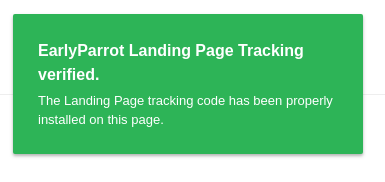 EarlyParrot landing page step success message