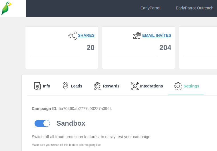 EarlyParrot Campaign Sandbox mode ON