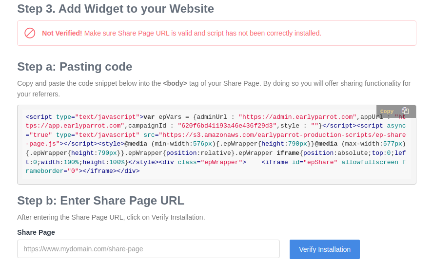 verify your sharing widget
