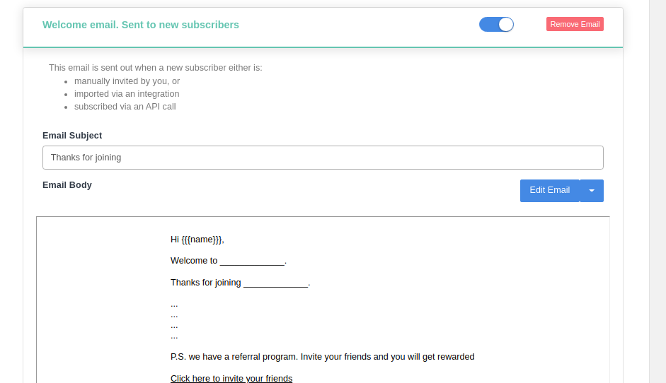 email content setting in create EarlyParrot campaign