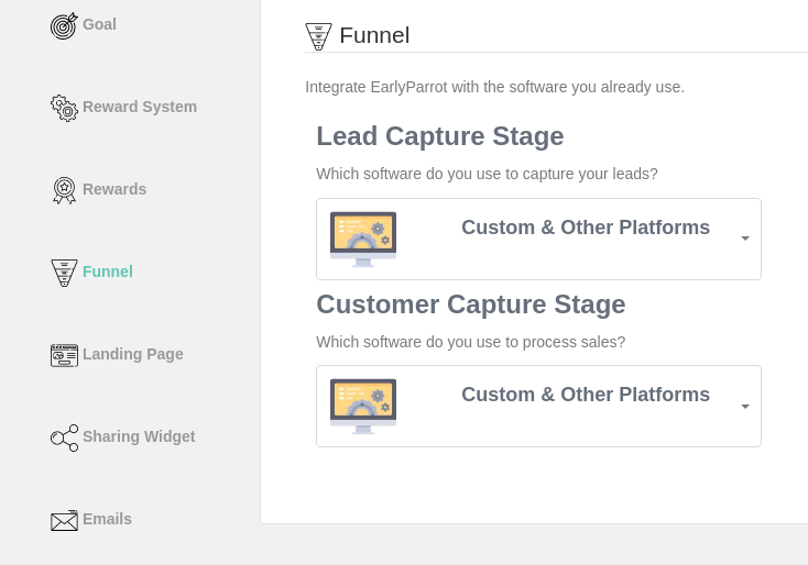 create EarlyParrot campaign funnel stage